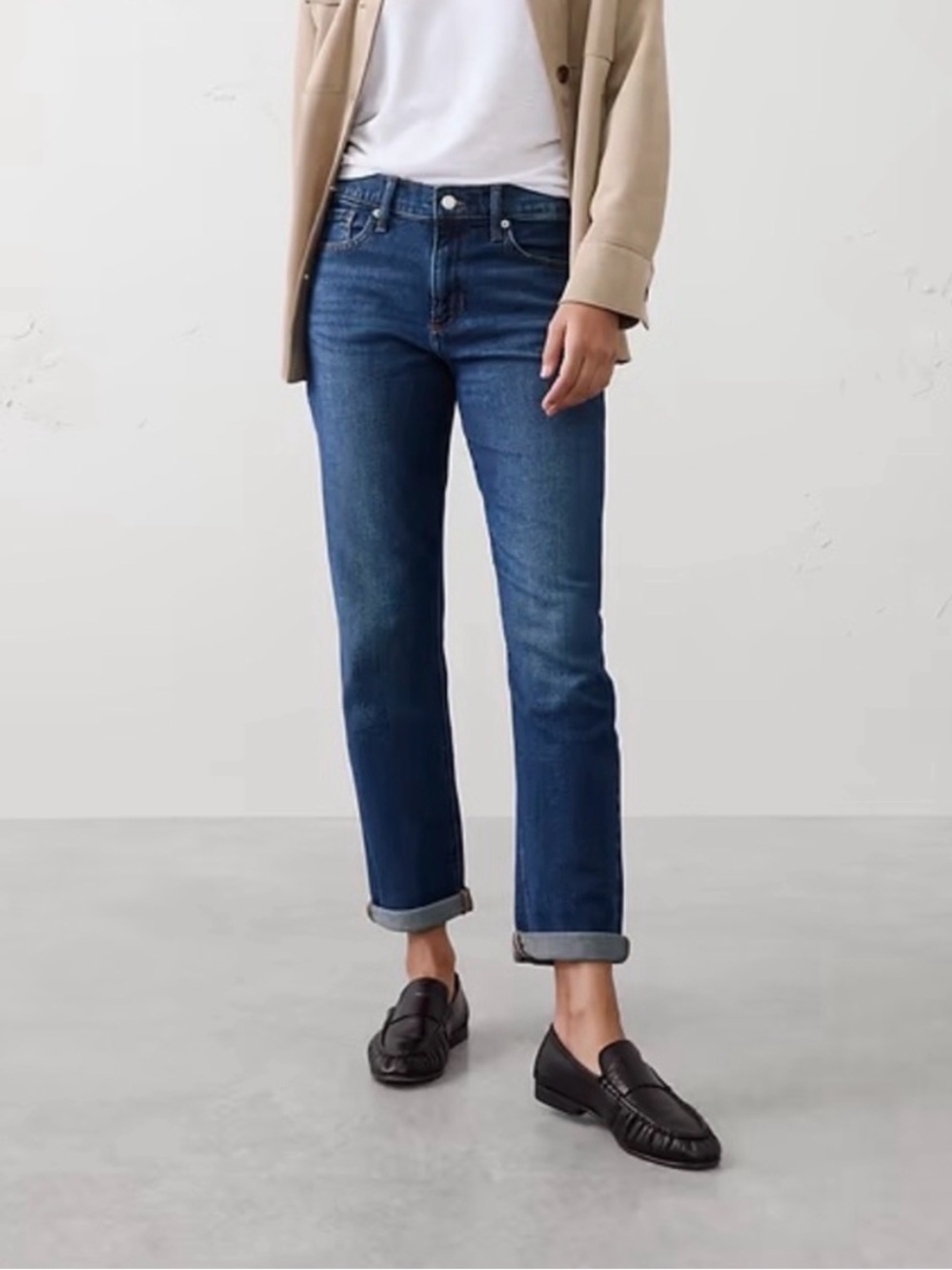 Banana Republic Women's Cuffed Girlfriend Jeans in Dark Blue Wash - (4/27)